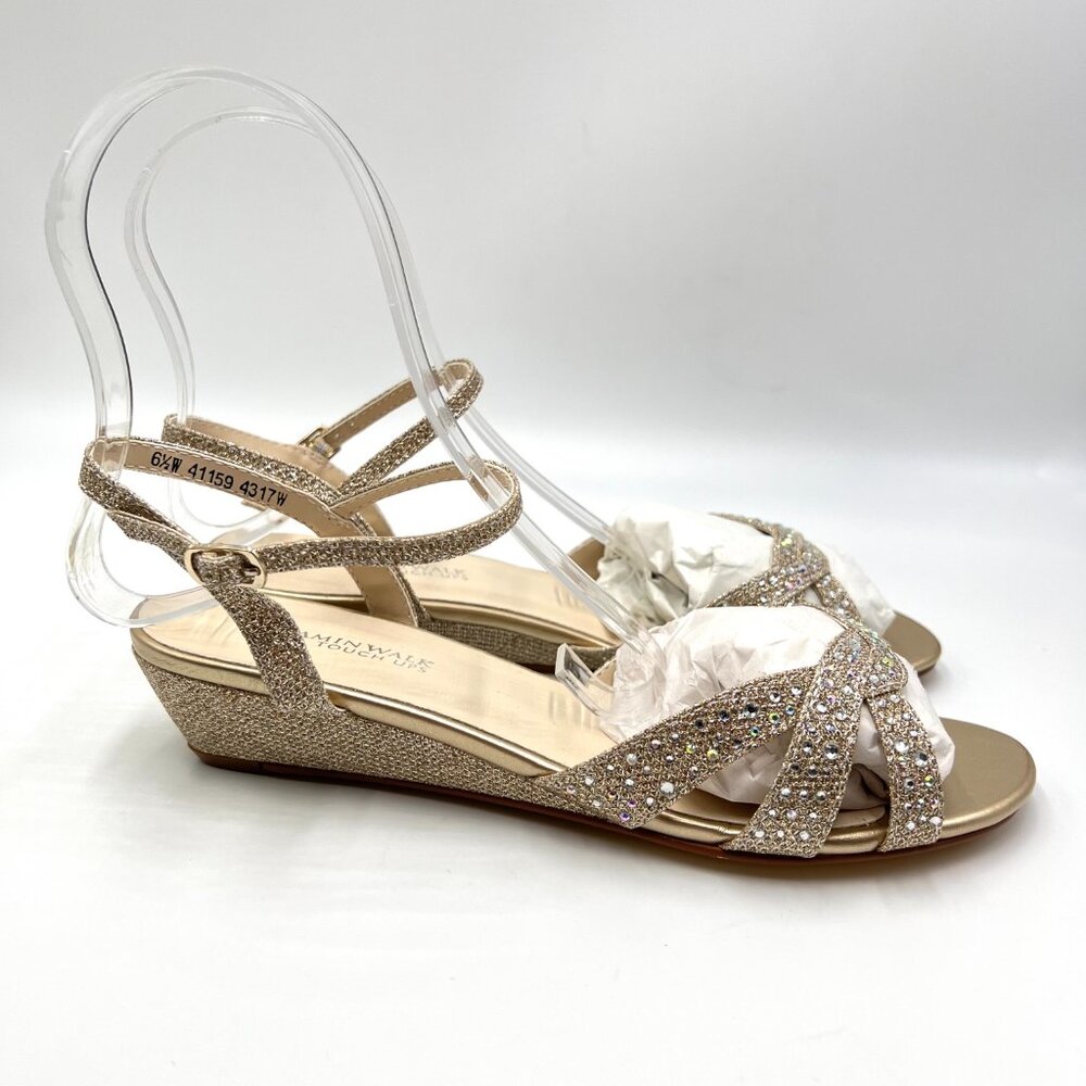 6.5W 6.5 WIDE WIDTH Touch Ups‎ Lena Champagne Gold Low Wedge Dress Sandals Shoes
